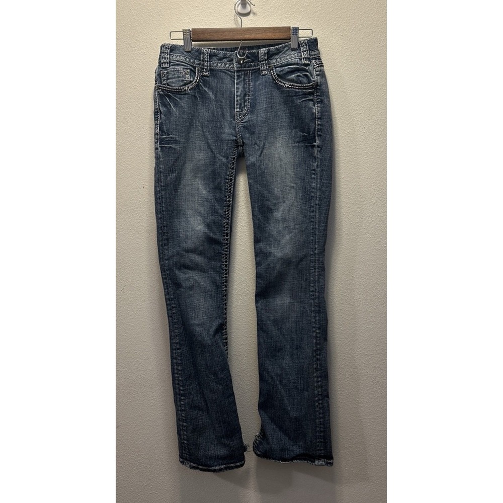 Rock and‎ Roll Cowgirl Jeans sz 27 X 34 Mid Rise Embellished Bling Bootcut M